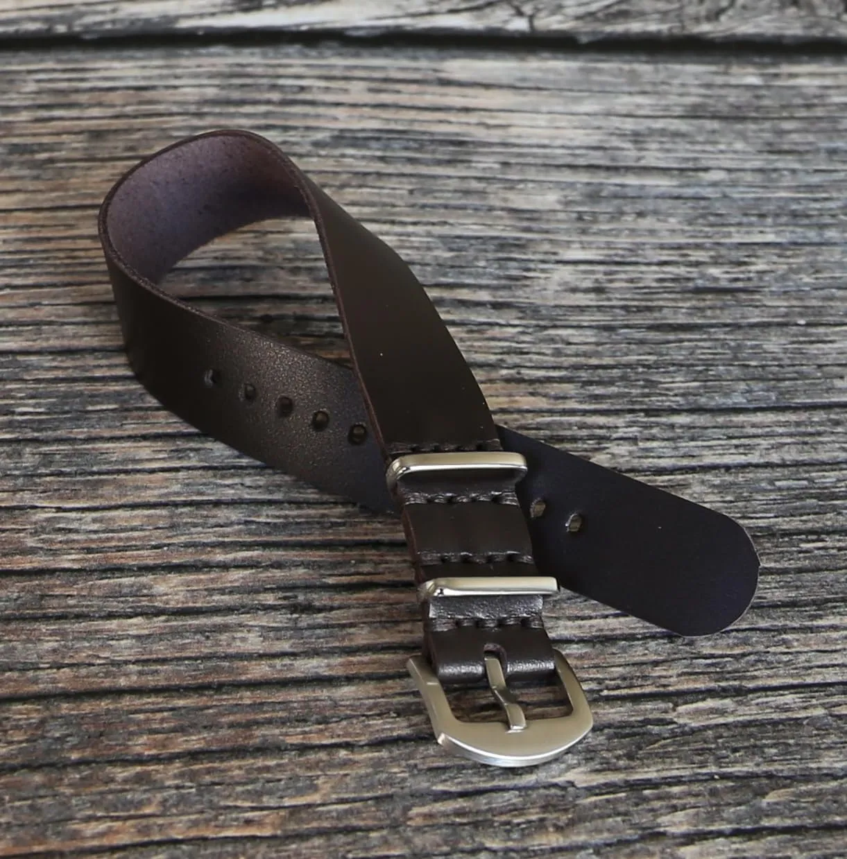 Handmade Slim Leather Watch Strap - Dark Brown Single-Pass Band, Crazy Horse Leather, Sizes 18-26mm, Minimalist Military-Style Design for Men & Women