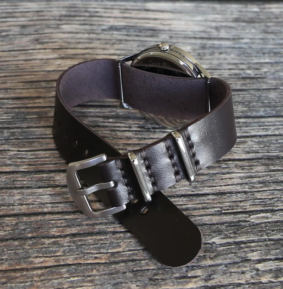 Handmade Slim Leather Watch Strap - Dark Brown Single-Pass Band, Crazy Horse Leather, Sizes 18-26mm, Minimalist Military-Style Design for Men & Women