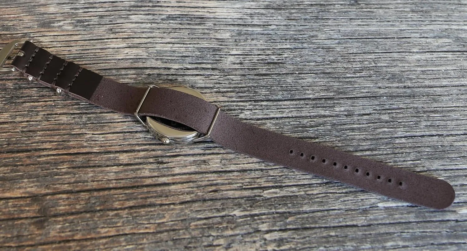 Handmade Slim Leather Watch Strap - Dark Brown Single-Pass Band, Crazy Horse Leather, Sizes 18-26mm, Minimalist Military-Style Design for Men & Women