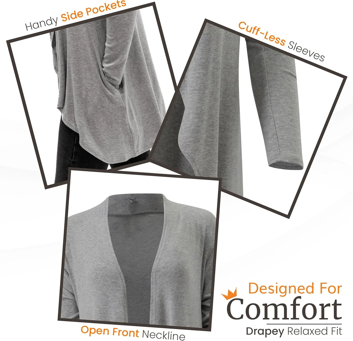 Happyluxe Lightweight Cardigan Sweaters for Women - Eco Cashmere Cardigan with Pockets. Long, Open Front - Made in USA