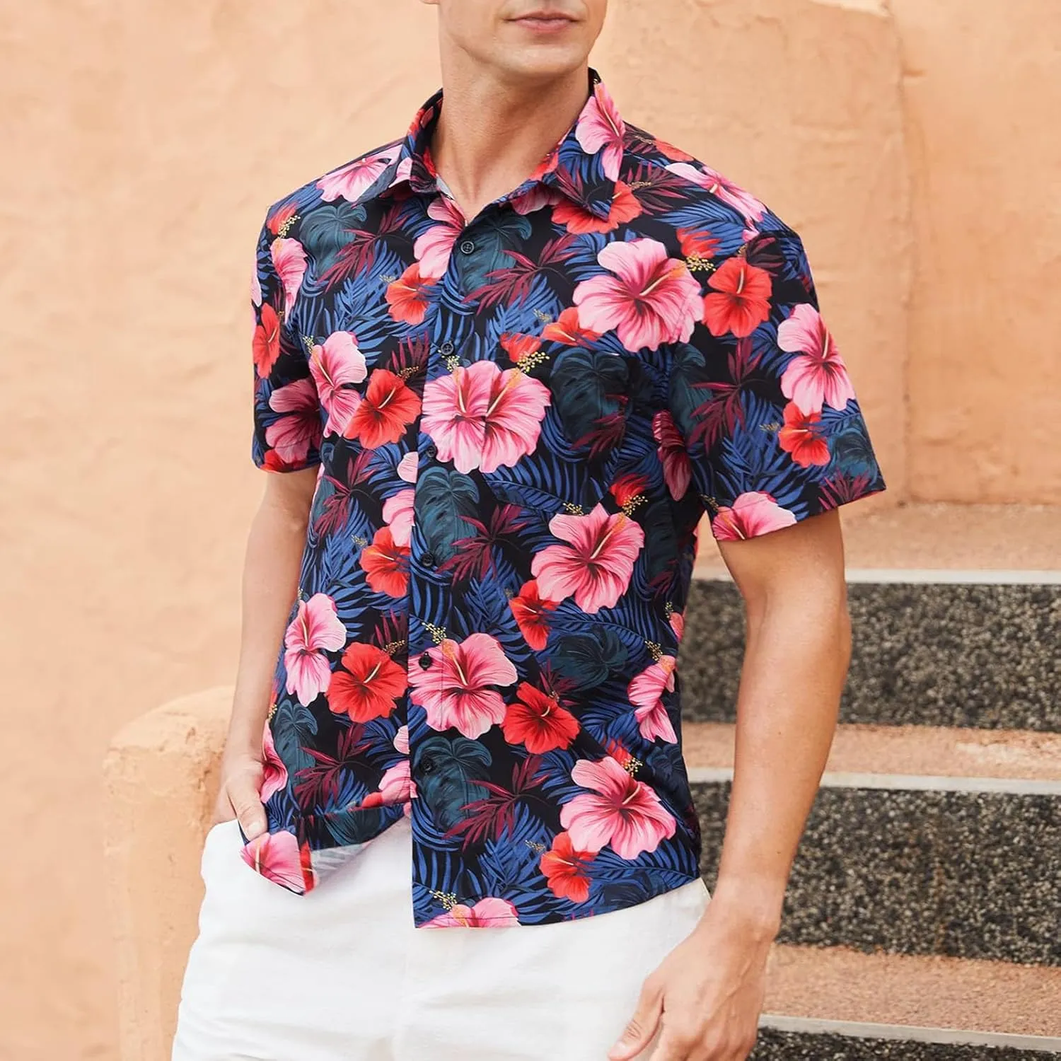 Hawaiian Shirt for Men Short Sleeve Button Down Linen Shirts Lightweight Loose Vacation Clothes Aloha
