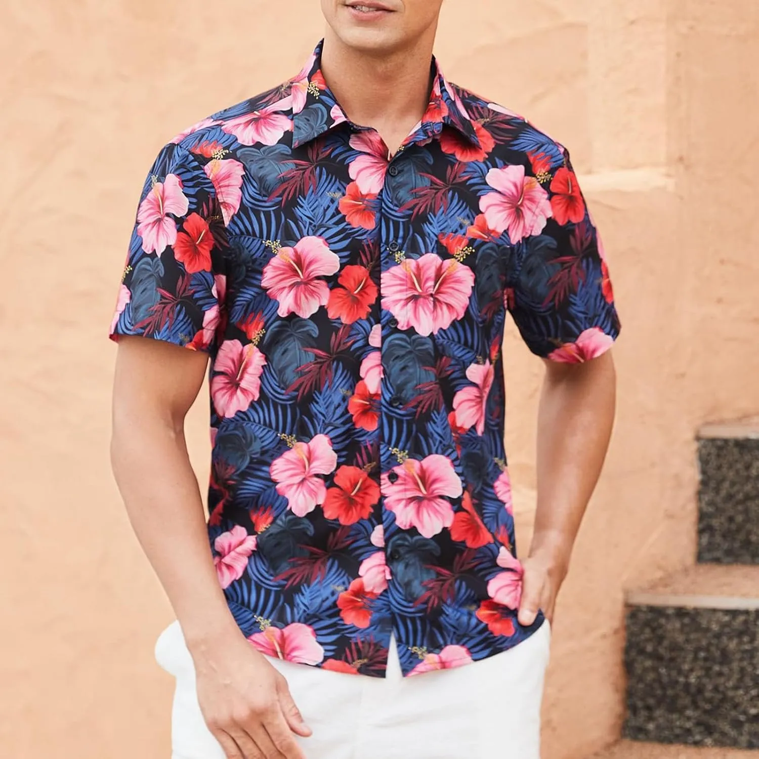 Hawaiian Shirt for Men Short Sleeve Button Down Linen Shirts Lightweight Loose Vacation Clothes Aloha