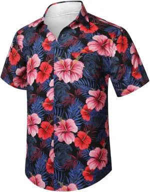 Hawaiian Shirt for Men Short Sleeve Button Down Linen Shirts Lightweight Loose Vacation Clothes Aloha