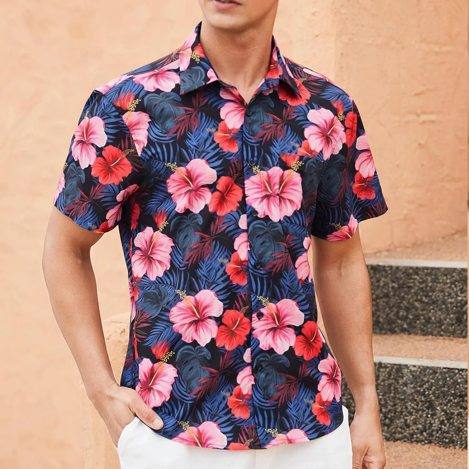 Hawaiian Shirt for Men Short Sleeve Button Down Linen Shirts Lightweight Loose Vacation Clothes Aloha