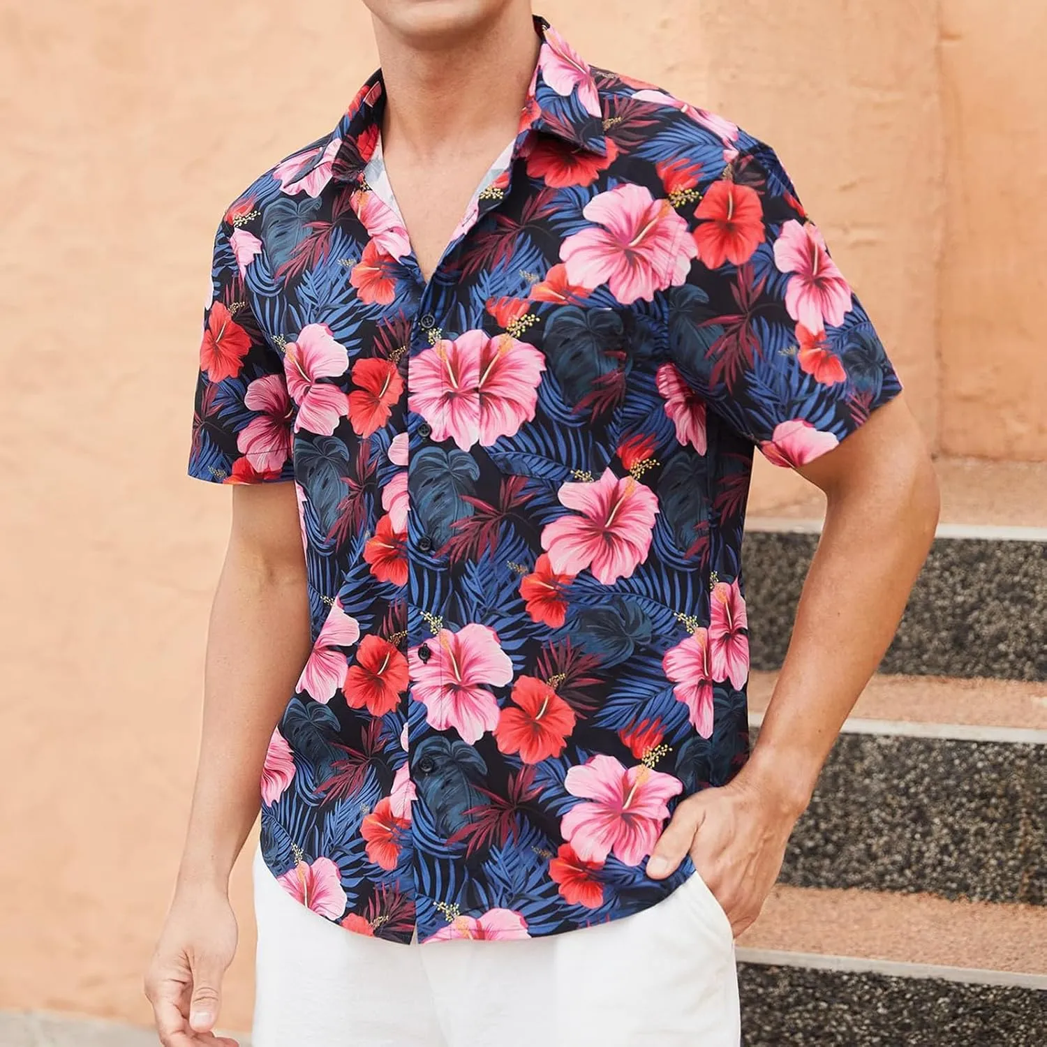 Hawaiian Shirt for Men Short Sleeve Button Down Linen Shirts Lightweight Loose Vacation Clothes Aloha