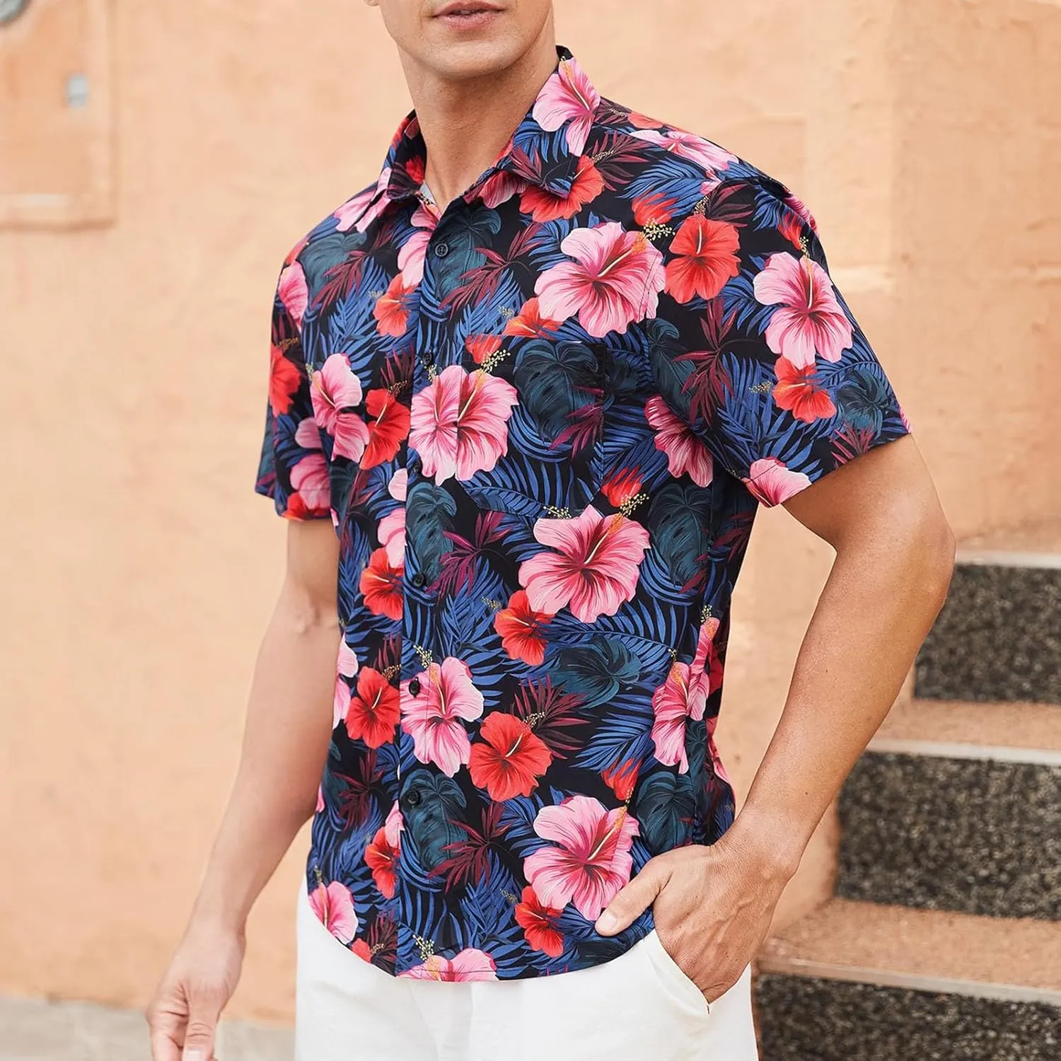 Hawaiian Shirt for Men Short Sleeve Button Down Linen Shirts Lightweight Loose Vacation Clothes Aloha