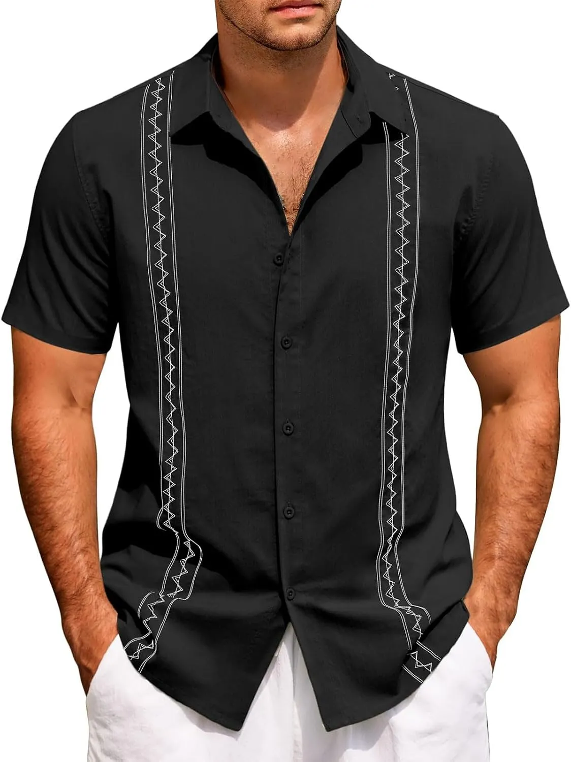 Hawaiian Shirt Men Casual Short Sleeve Button Down Beach Summer Wedding Shirt Casual Cotton Linen Solid Color Tee