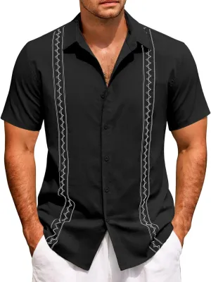 Hawaiian Shirt Men Casual Short Sleeve Button Down Beach Summer Wedding Shirt Casual Cotton Linen Solid Color Tee