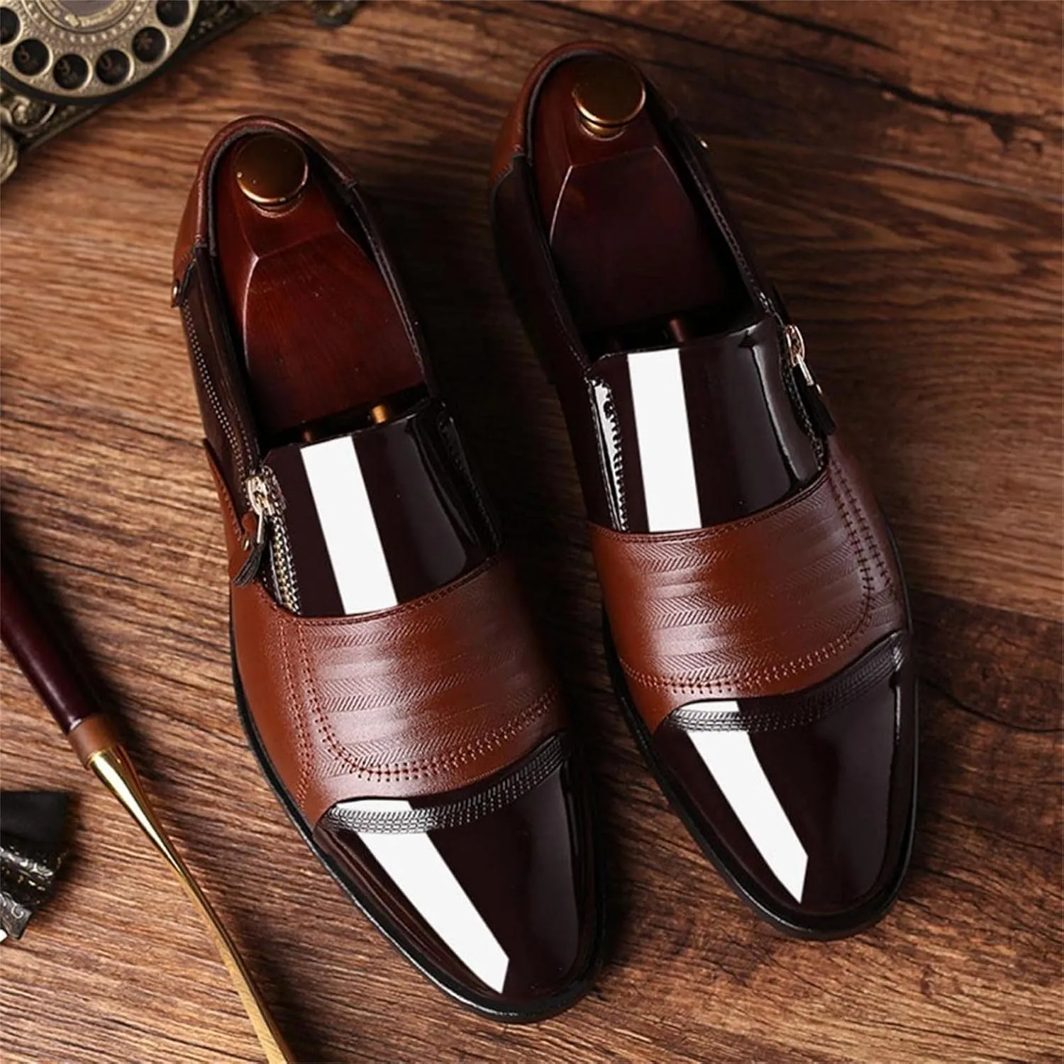 Hbeylia Mens Tuxedo Shoes Patent Leather Lace Up Formal Business Oxford Dress Shoes Classic Fashion Closed Pointed Toe Leather Tuxedo Oxford Wingtip Dress Shoes For Men Business Office Work Wedding