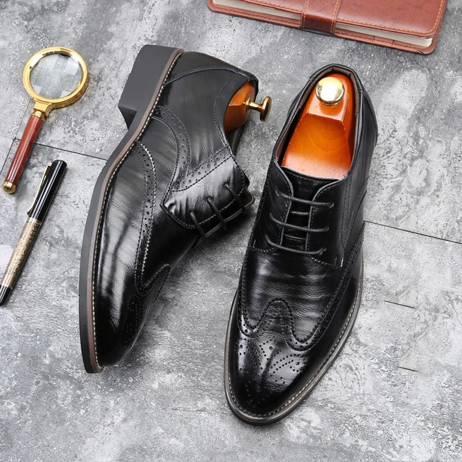 Hbeylia Mens Tuxedo Shoes Patent Leather Lace Up Formal Business Oxford Dress Shoes Classic Fashion Closed Pointed Toe Leather Tuxedo Oxford Wingtip Dress Shoes For Men Business Office Work Wedding