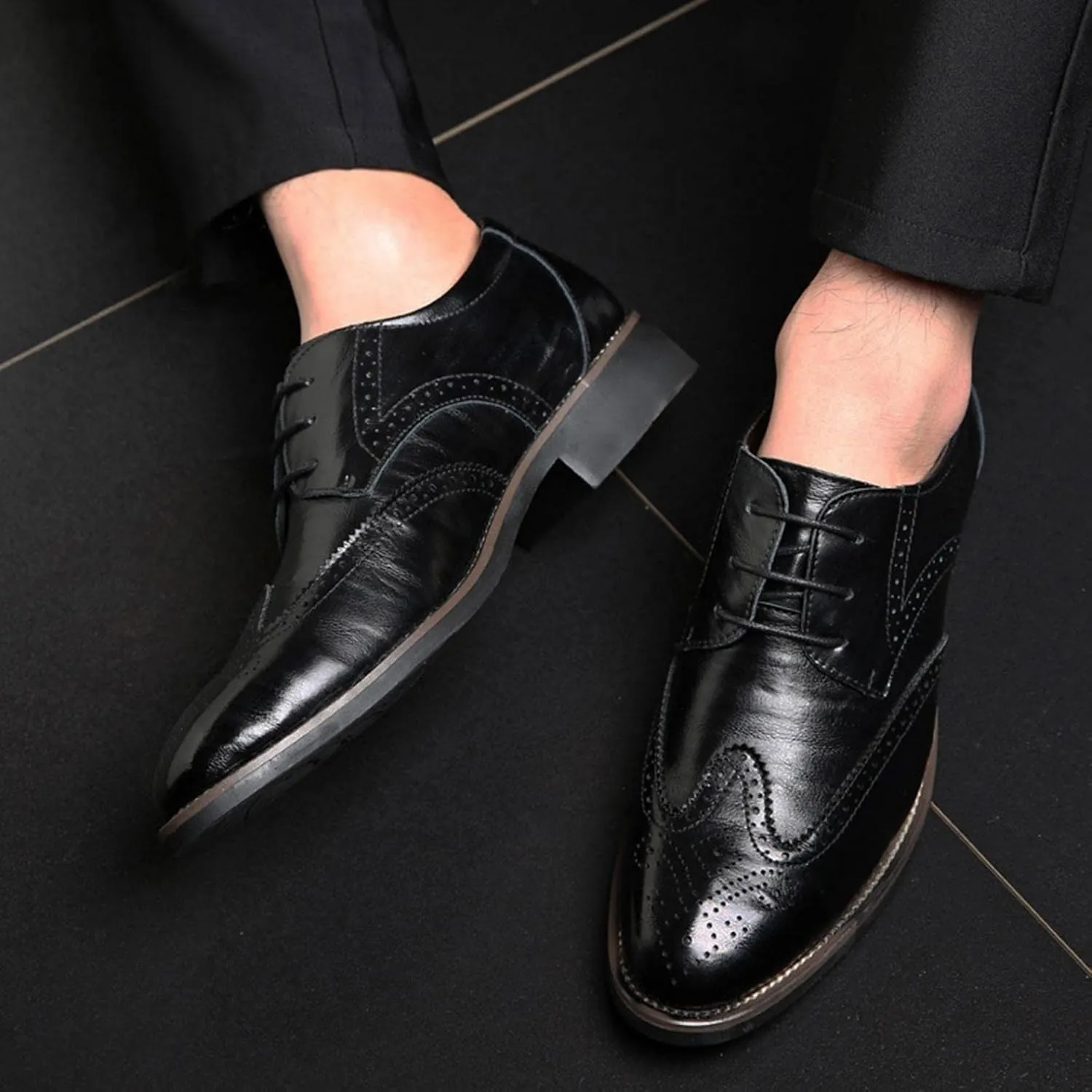 Hbeylia Mens Tuxedo Shoes Patent Leather Lace Up Formal Business Oxford Dress Shoes Classic Fashion Closed Pointed Toe Leather Tuxedo Oxford Wingtip Dress Shoes For Men Business Office Work Wedding