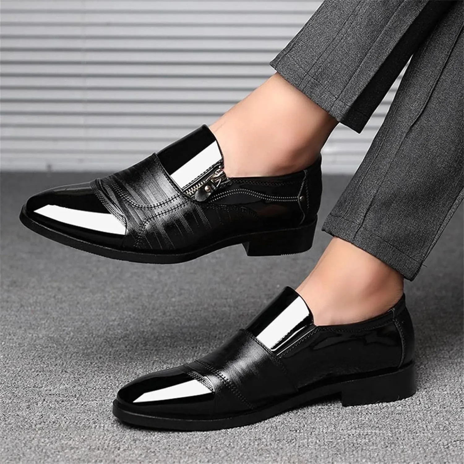 Hbeylia Mens Tuxedo Shoes Patent Leather Lace Up Formal Business Oxford Dress Shoes Classic Fashion Closed Pointed Toe Leather Tuxedo Oxford Wingtip Dress Shoes For Men Business Office Work Wedding