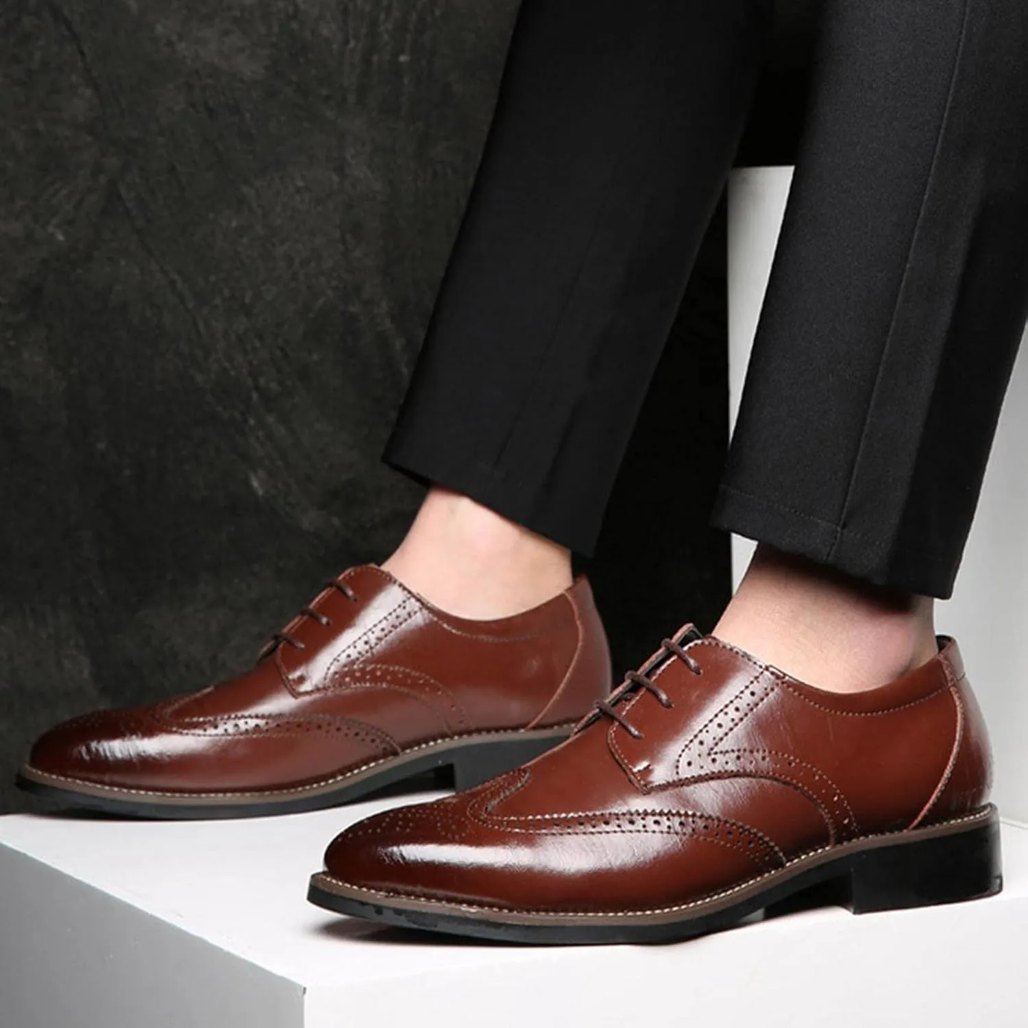 Hbeylia Mens Tuxedo Shoes Patent Leather Lace Up Formal Business Oxford Dress Shoes Classic Fashion Closed Pointed Toe Leather Tuxedo Oxford Wingtip Dress Shoes For Men Business Office Work Wedding