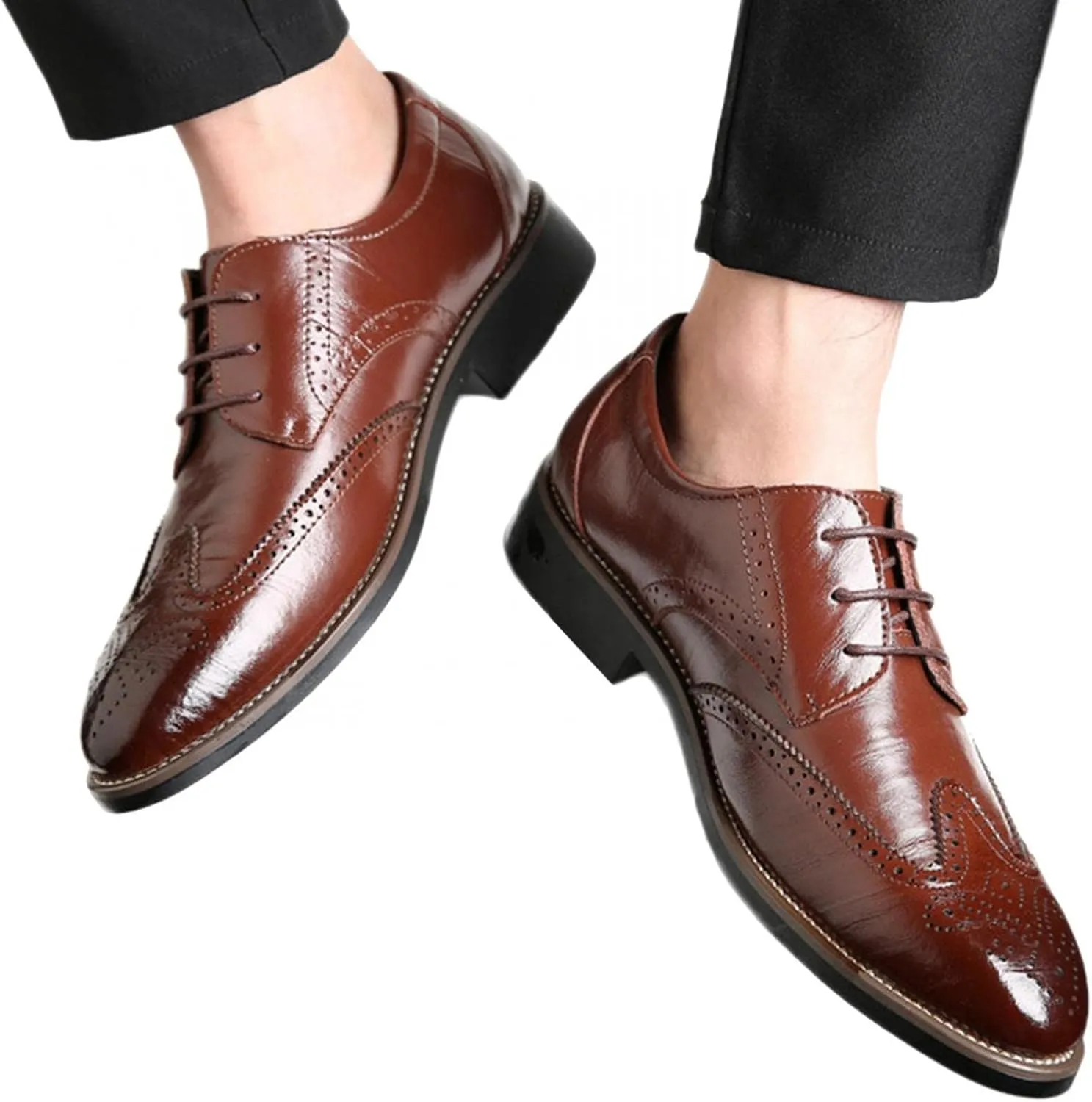 Hbeylia Mens Tuxedo Shoes Patent Leather Lace Up Formal Business Oxford Dress Shoes Classic Fashion Closed Pointed Toe Leather Tuxedo Oxford Wingtip Dress Shoes For Men Business Office Work Wedding