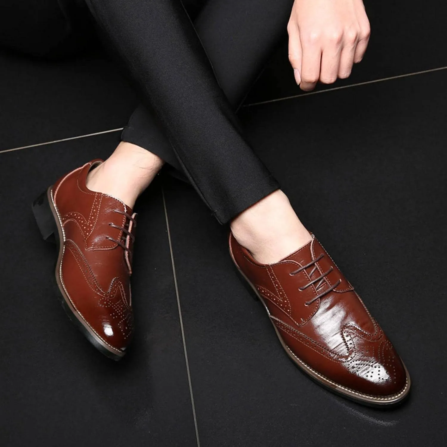 Hbeylia Mens Tuxedo Shoes Patent Leather Lace Up Formal Business Oxford Dress Shoes Classic Fashion Closed Pointed Toe Leather Tuxedo Oxford Wingtip Dress Shoes For Men Business Office Work Wedding