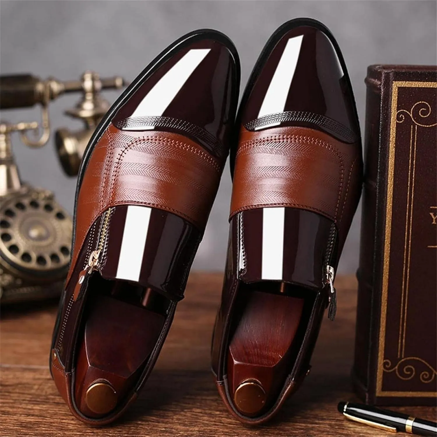 Hbeylia Mens Tuxedo Shoes Patent Leather Lace Up Formal Business Oxford Dress Shoes Classic Fashion Closed Pointed Toe Leather Tuxedo Oxford Wingtip Dress Shoes For Men Business Office Work Wedding