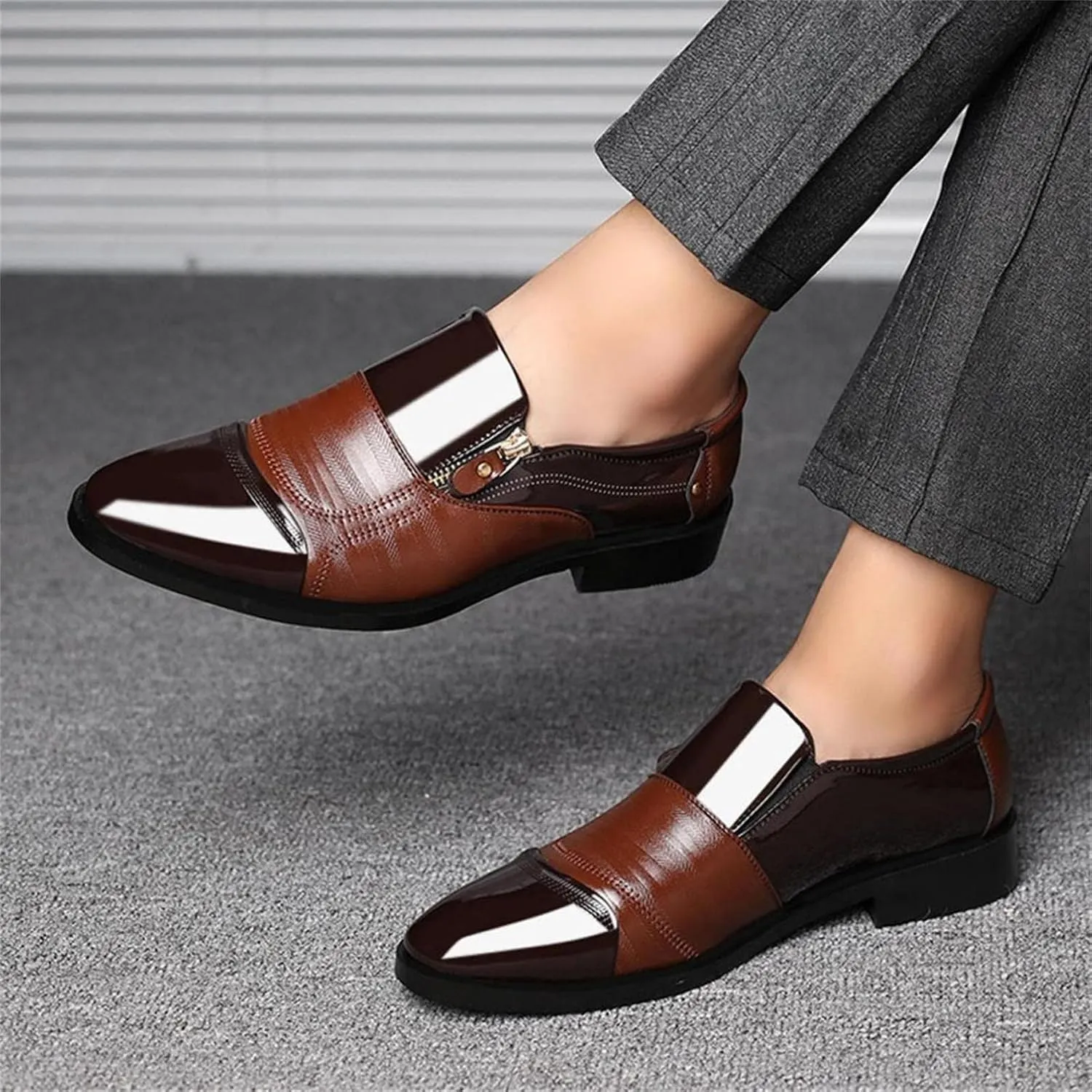 Hbeylia Mens Tuxedo Shoes Patent Leather Lace Up Formal Business Oxford Dress Shoes Classic Fashion Closed Pointed Toe Leather Tuxedo Oxford Wingtip Dress Shoes For Men Business Office Work Wedding