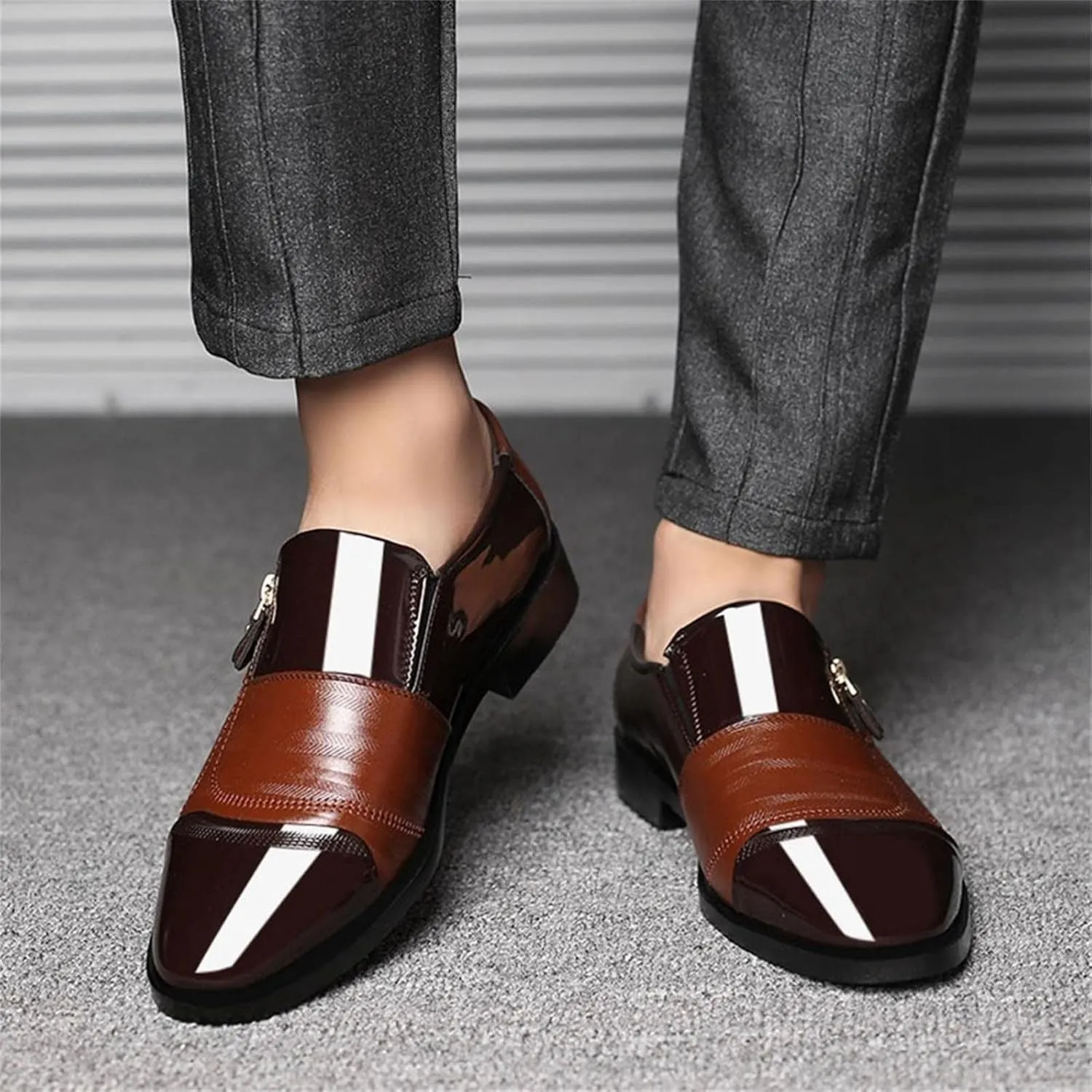 Hbeylia Mens Tuxedo Shoes Patent Leather Lace Up Formal Business Oxford Dress Shoes Classic Fashion Closed Pointed Toe Leather Tuxedo Oxford Wingtip Dress Shoes For Men Business Office Work Wedding