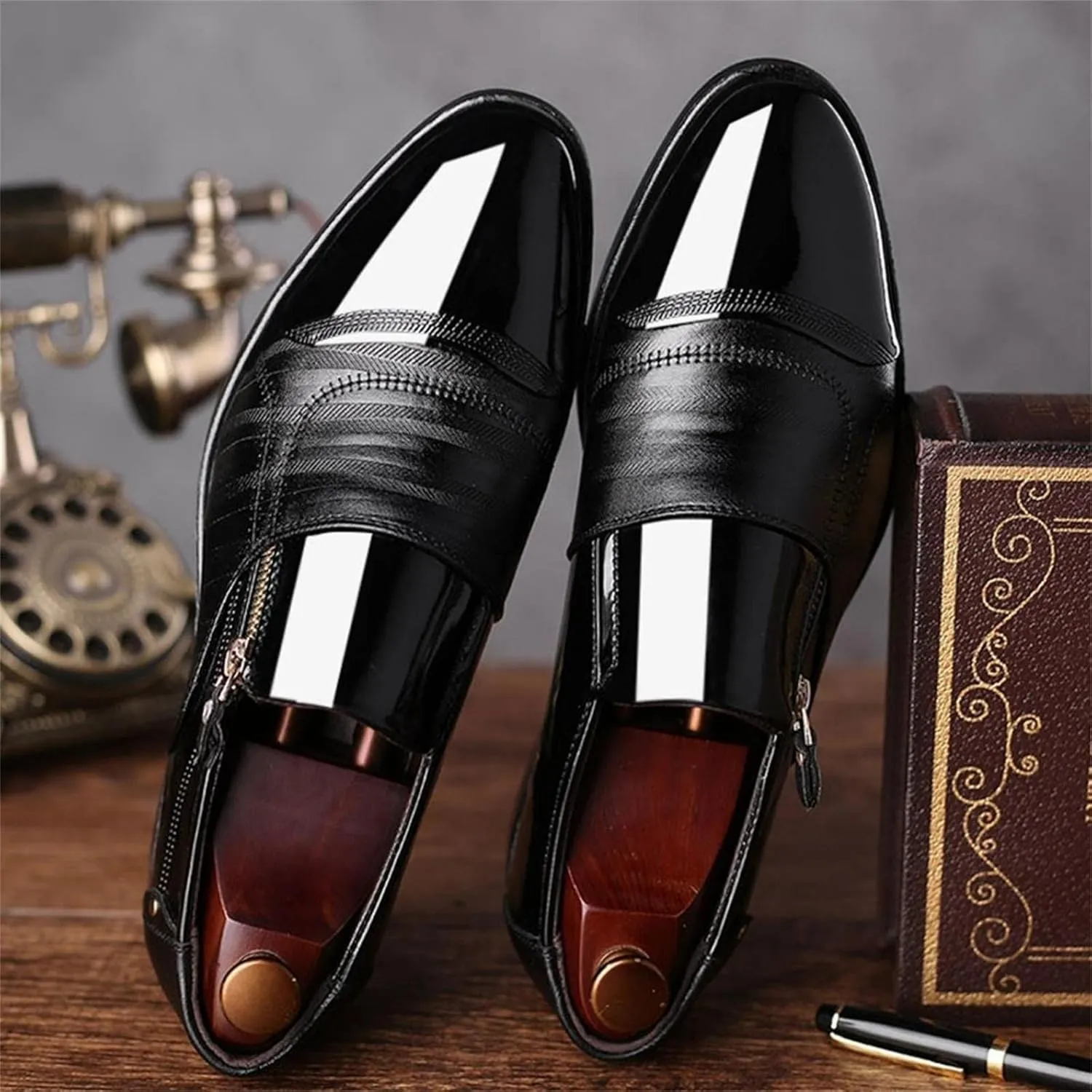 Hbeylia Mens Tuxedo Shoes Patent Leather Lace Up Formal Business Oxford Dress Shoes Classic Fashion Closed Pointed Toe Leather Tuxedo Oxford Wingtip Dress Shoes For Men Business Office Work Wedding