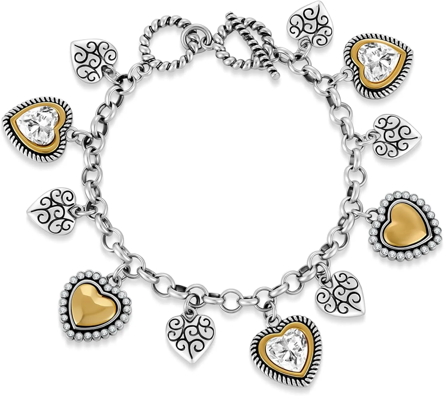 Heart Charm Bracelet for Women, Unique Heart Pendants on Eco-Friendly Zinc Alloy Link Chain Vintage Bracelet Jewelry Gifts