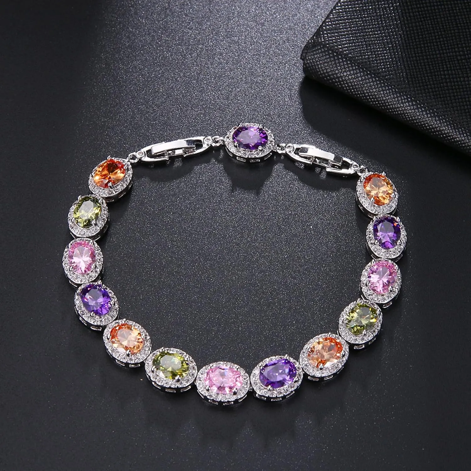 Hermosa Elegant Oval Gemstone Silver Bangle Bracelet with 1-Inch Extender Chain | Adjustable 7-8 Inches | Hypoallergenic Jewelry Gift for Women