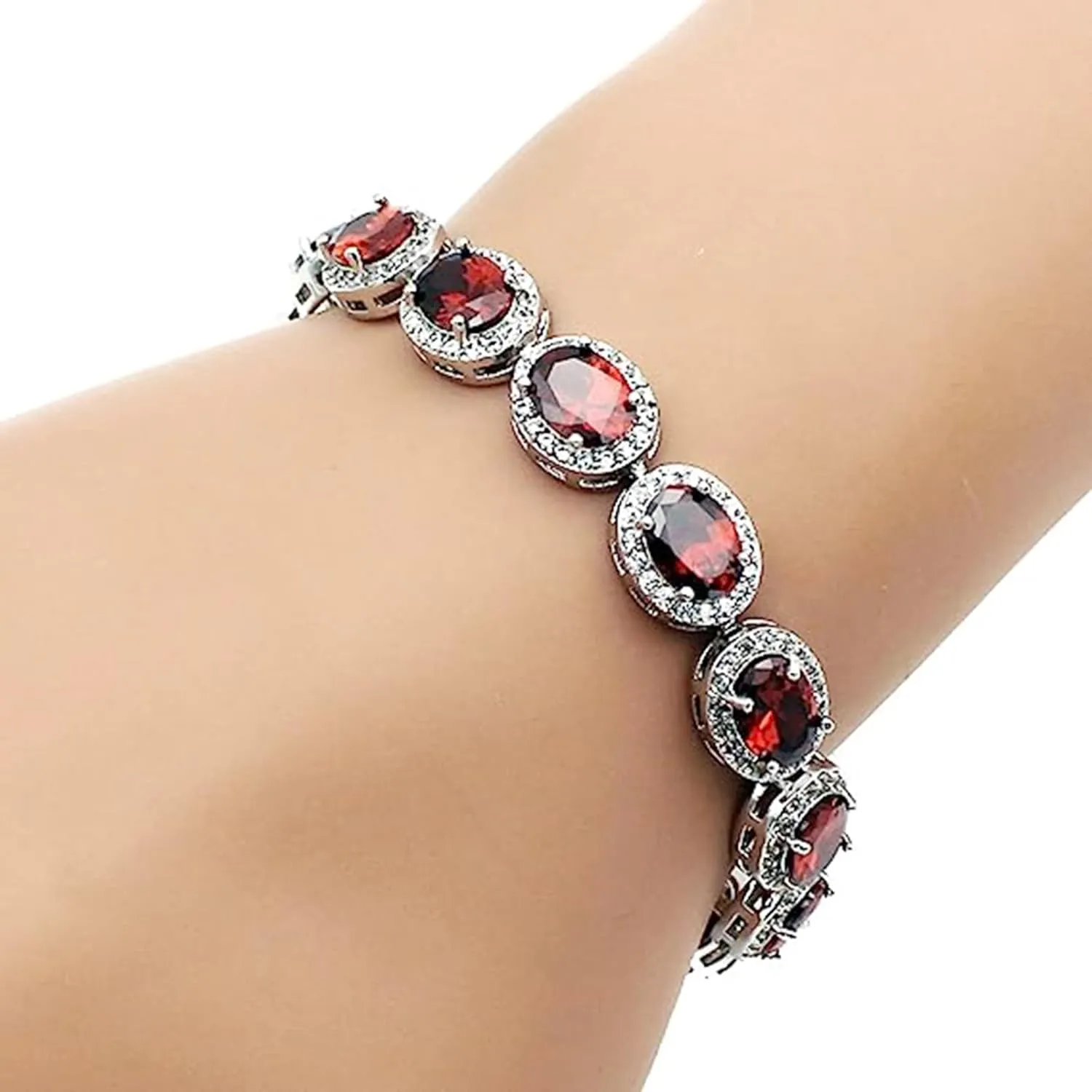 Hermosa Elegant Oval Gemstone Silver Bangle Bracelet with 1-Inch Extender Chain | Adjustable 7-8 Inches | Hypoallergenic Jewelry Gift for Women