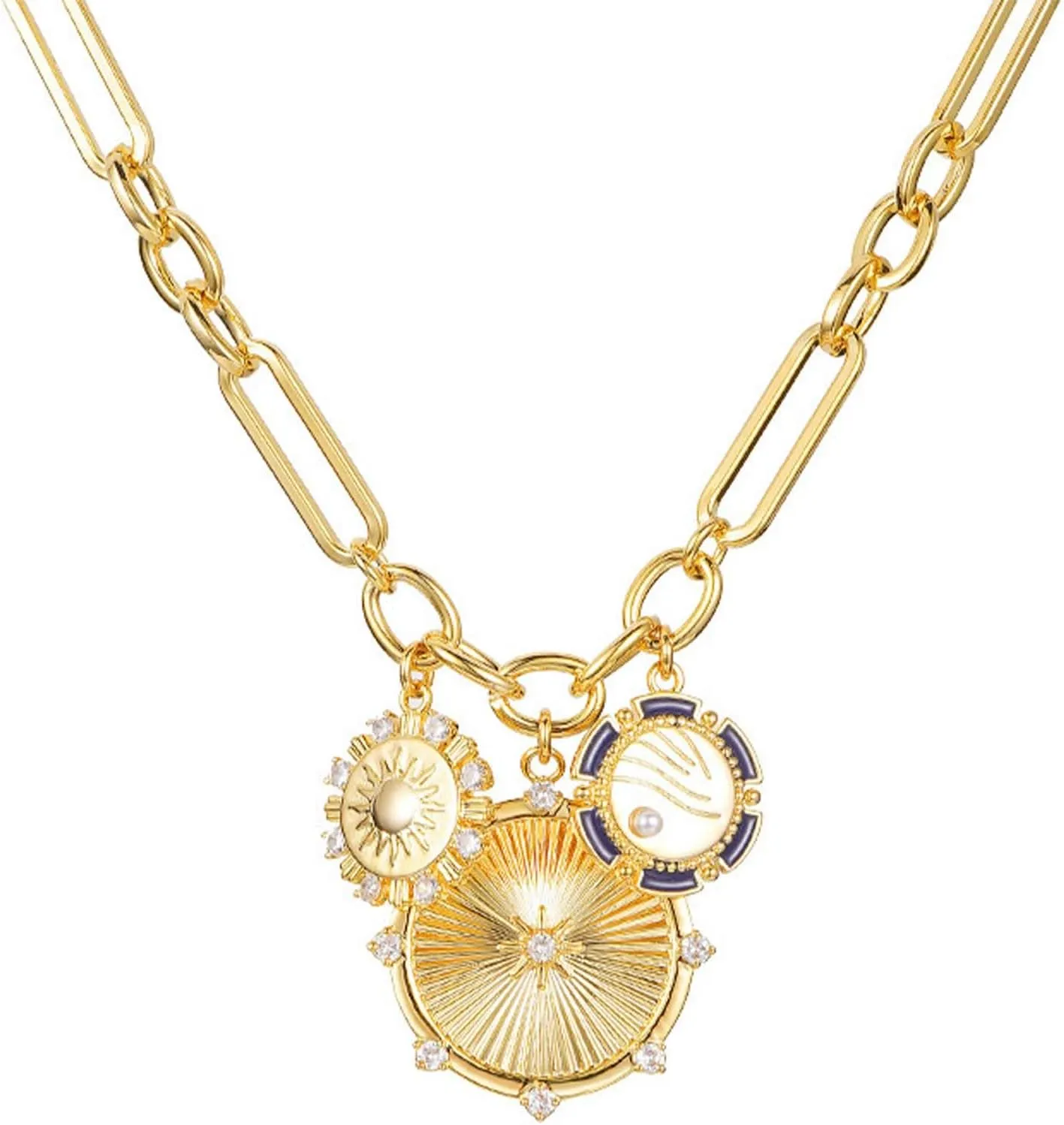 HETICA Chunky Gold Necklace for Women, Heart Pendants Necklace Sun Flower Necklace Fashion Hip Hop Choker Gift