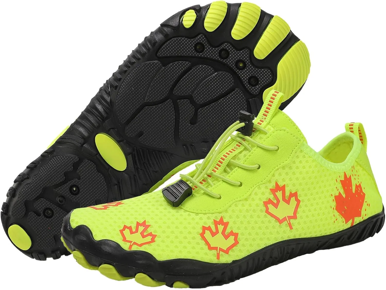 Hike Barefoot Shoes Women Men Non-Slip Athletic Footwear Wide Toe Box Shoes Grounded Footwear Maple Leaf Print Running Swimming Sneaker Quick Dry Hiking Shoe Lightweight Breathable Shoe