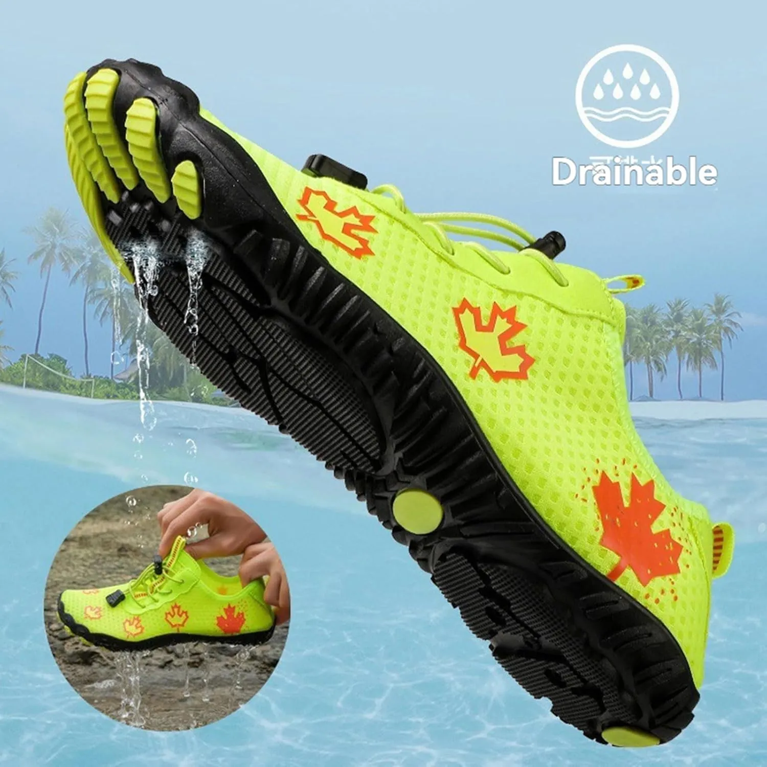 Hike Barefoot Shoes Women Men Non-Slip Athletic Footwear Wide Toe Box Shoes Grounded Footwear Maple Leaf Print Running Swimming Sneaker Quick Dry Hiking Shoe Lightweight Breathable Shoe