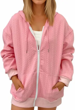 hlysgo Zip Up Hoodie Women Oversized Fall Fashion Sweatshirt Jackets Casual Hoodies Comfy Hooded Outwear with Pockets