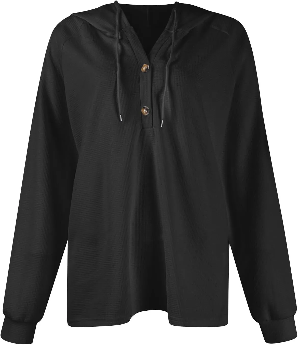 Hoodies for Women Button V Neck Waffle Knit Tops Raglan Long Sleeve Shirts Fall Casual Comfy Pullover Sweatshirt