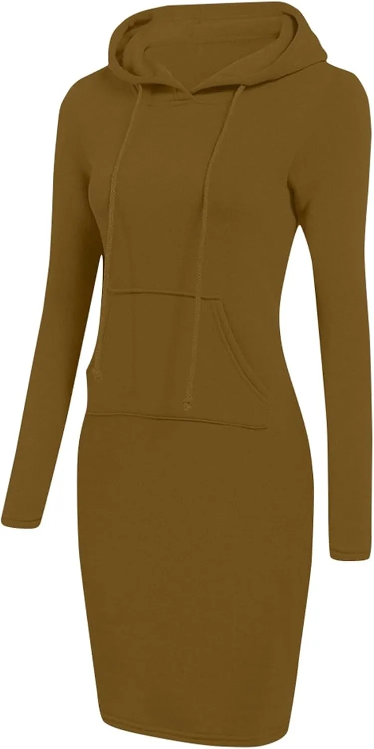 HXHYQKP Hoodie Dress for Women 2025 Fashion Sweatshirt Dress Knee Length Slim Pullover Hoodie Dresses with Pockets