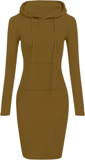 HXHYQKP Hoodie Dress for Women 2025 Fashion Sweatshirt Dress Knee Length Slim Pullover Hoodie Dresses with Pockets