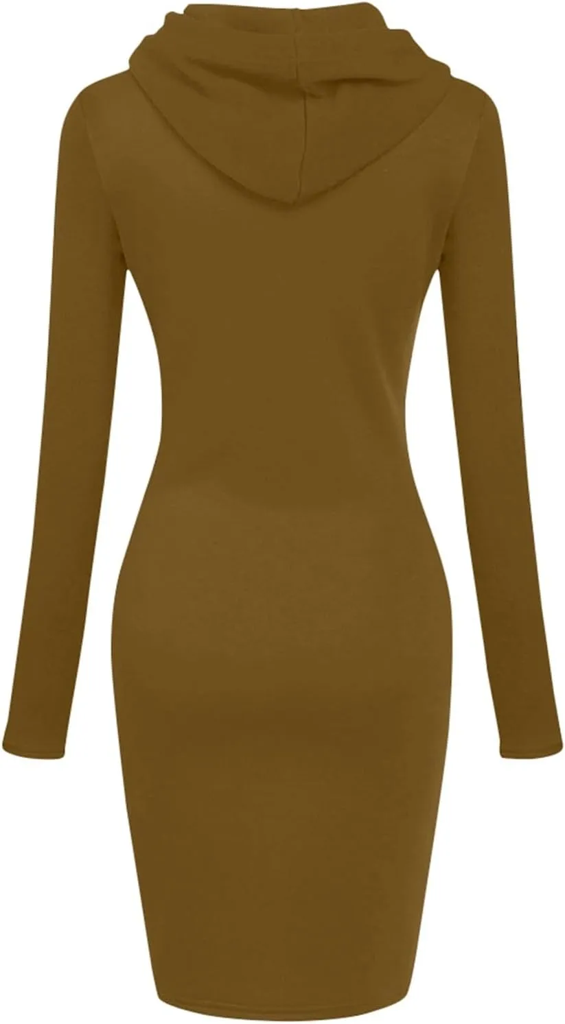 HXHYQKP Hoodie Dress for Women 2025 Fashion Sweatshirt Dress Knee Length Slim Pullover Hoodie Dresses with Pockets