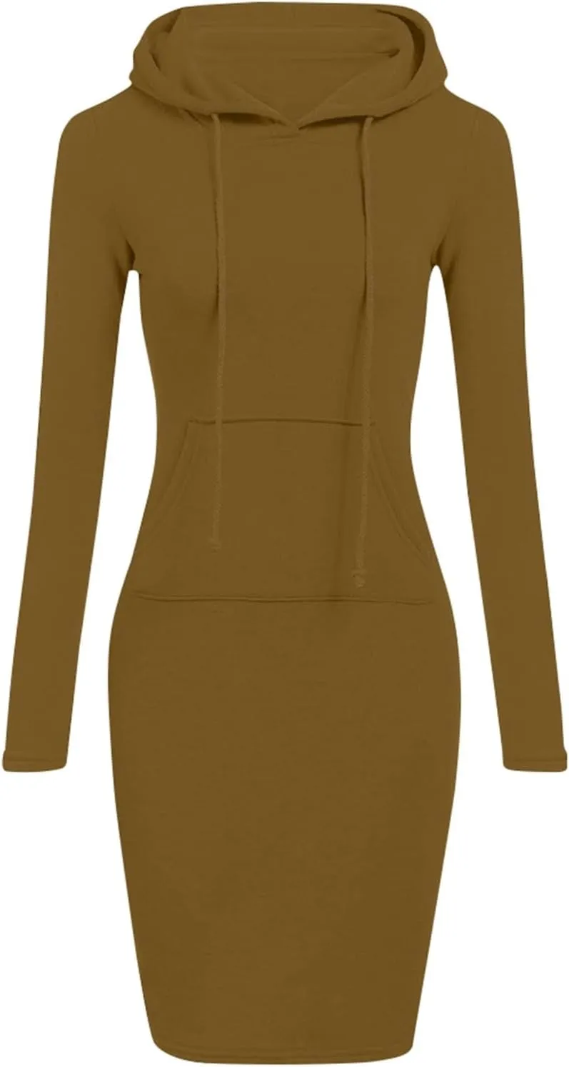 HXHYQKP Hoodie Dress for Women 2025 Fashion Sweatshirt Dress Knee Length Slim Pullover Hoodie Dresses with Pockets