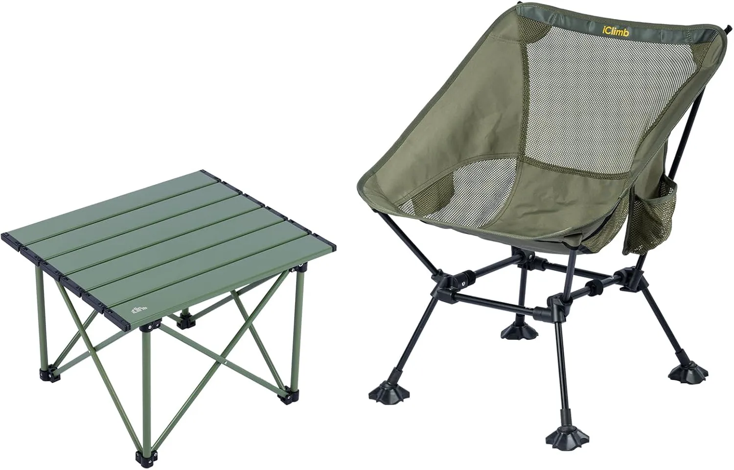 iClimb 1 Folding Table and 1 Anti-Sinking Chair Bundle, Ultralight Compact for Adults Outdoor Beach Backpacking Hiking Camping Beach Concert Party