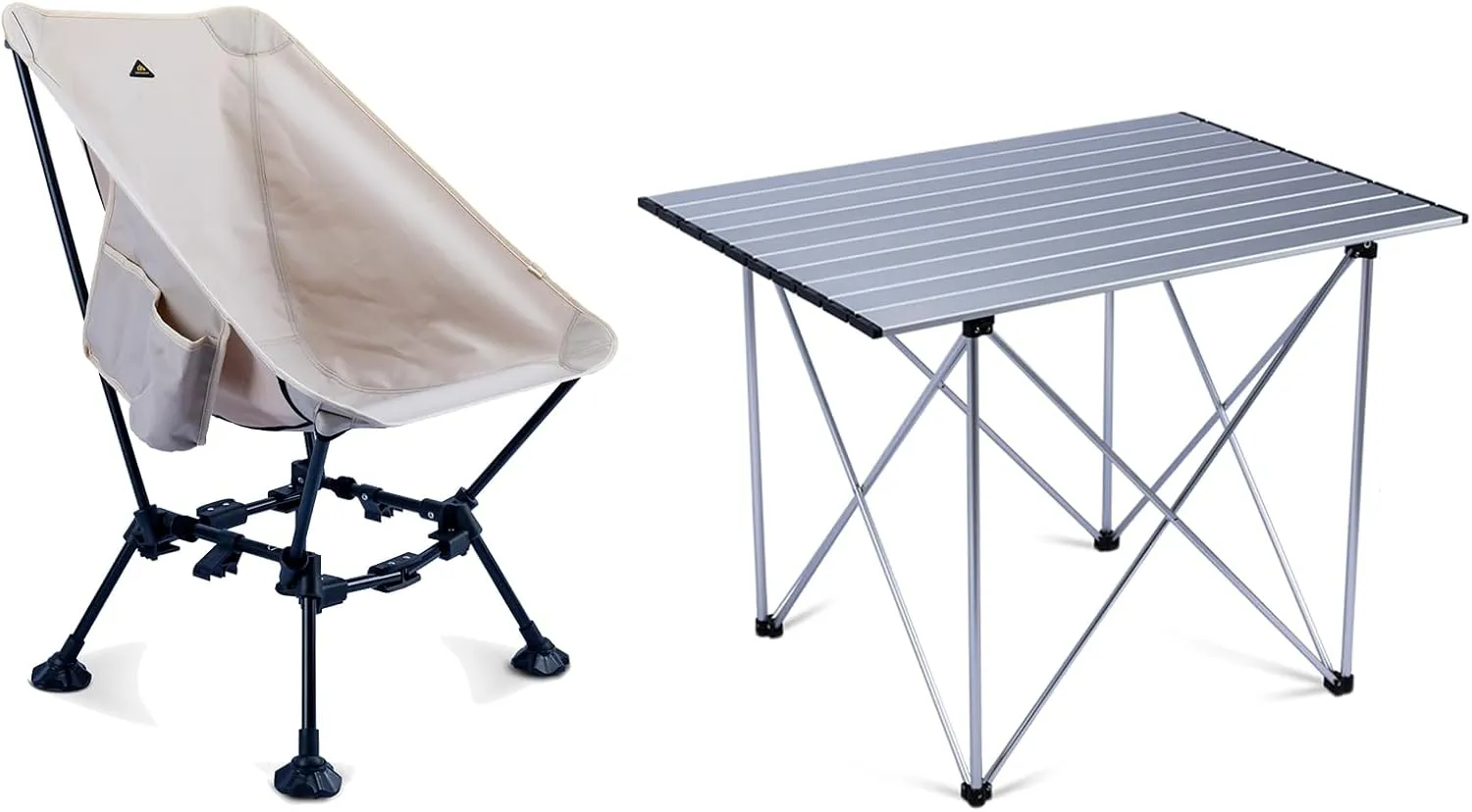 iClimb 1 Light Folding Table and 1 Two-Heights Light Compact Anti-Sinking Chair Bundle for Adults Outdoor Camping Beach Concert