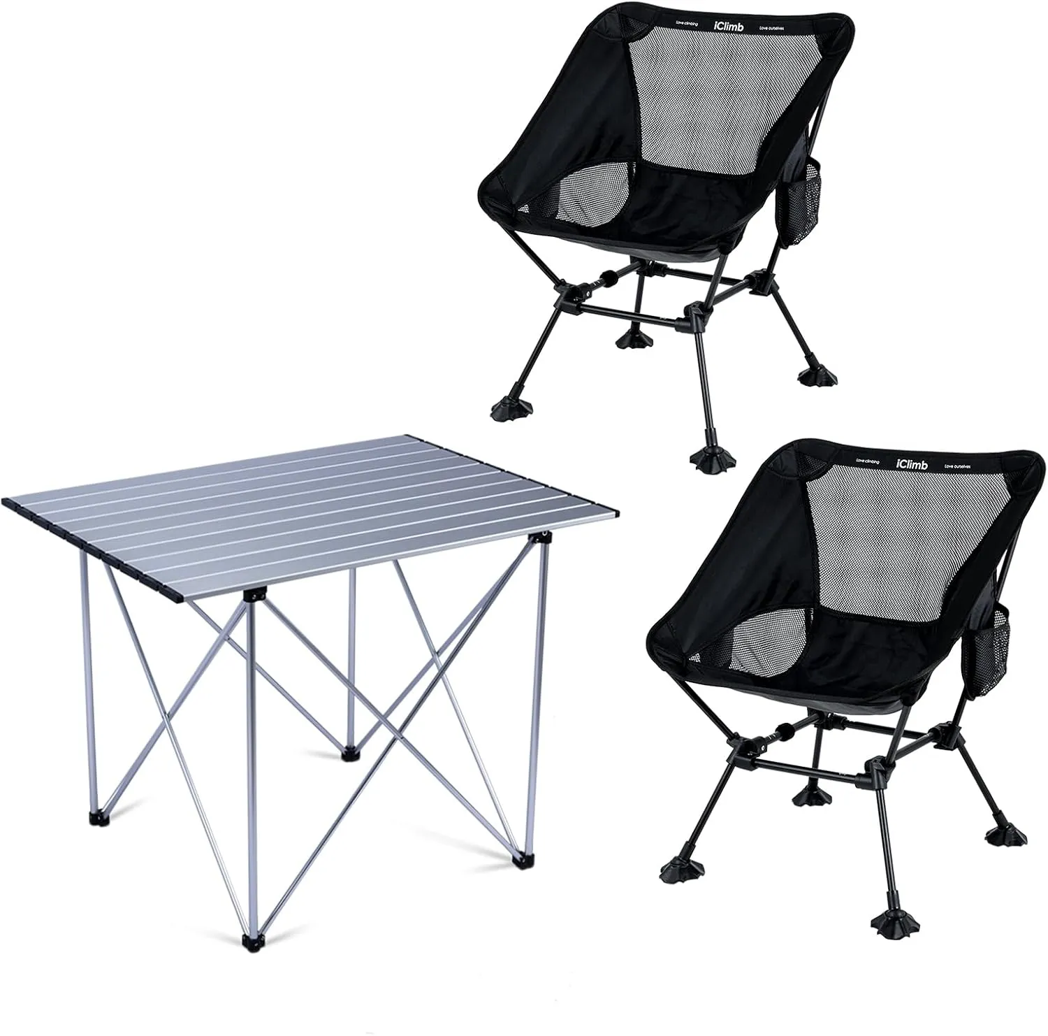 iClimb 1 Light Folding Table and 2 Ultralight Anti-Sinking Folding Chair Bundle for Adults Outdoor Camping Beach Concert