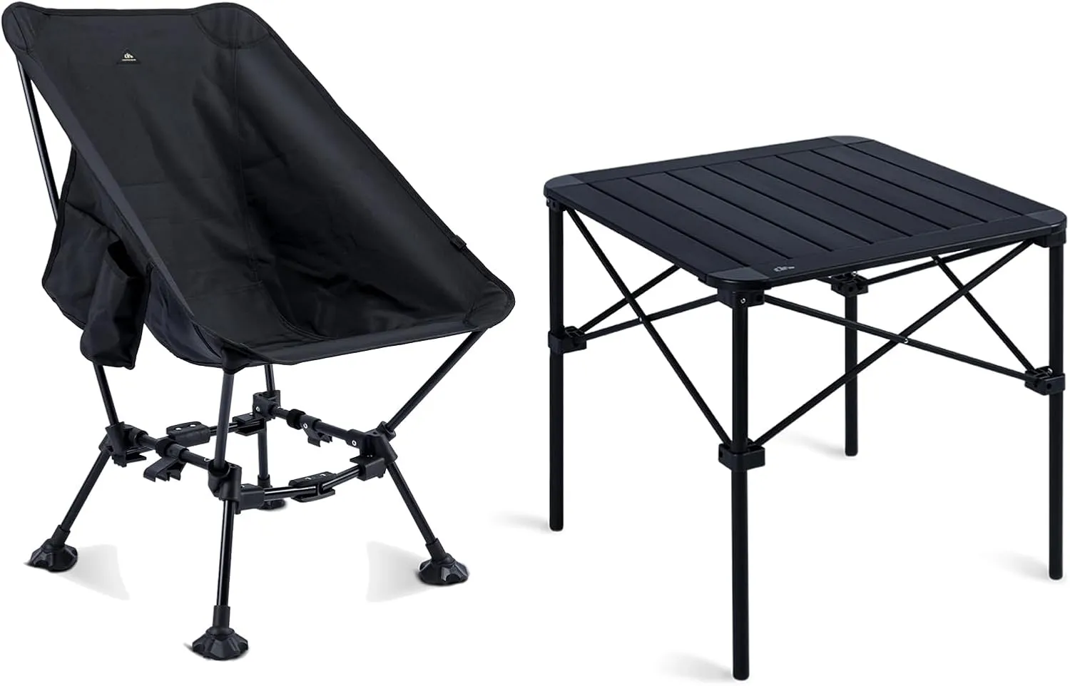 iClimb 1 Two-Heights Light Compact Anti-Sinking Chair and 1 Light Stable Folding Square Table Bundle, Ultralight Compact for Adults Outdoor Camping Beach Concert Motorcycling BBQ