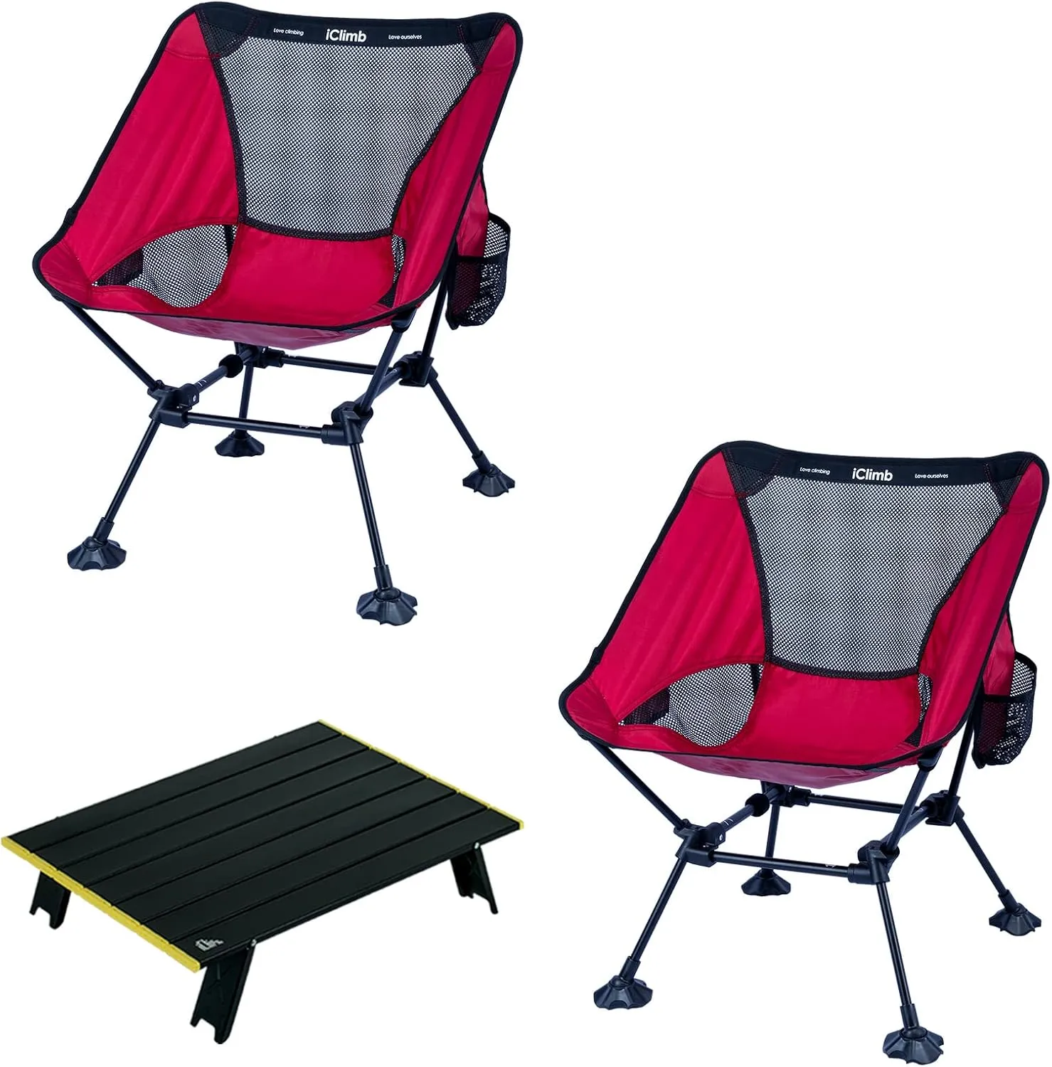 iClimb 2 Anti-Sinking Large Feet Chair and 1 Mini Folding Table Bundle, Ultralight Compact for Adults Outdoor Backpacking Camping Hiking Beach Concert