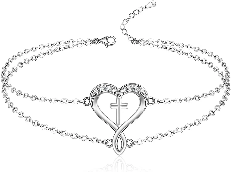 Infinity Anklet Womens 925 Sterling Silver Infinity Ankle Bracelet Cross Heart Anklets Bracelets for Women Endless Love Mother's Day Gift