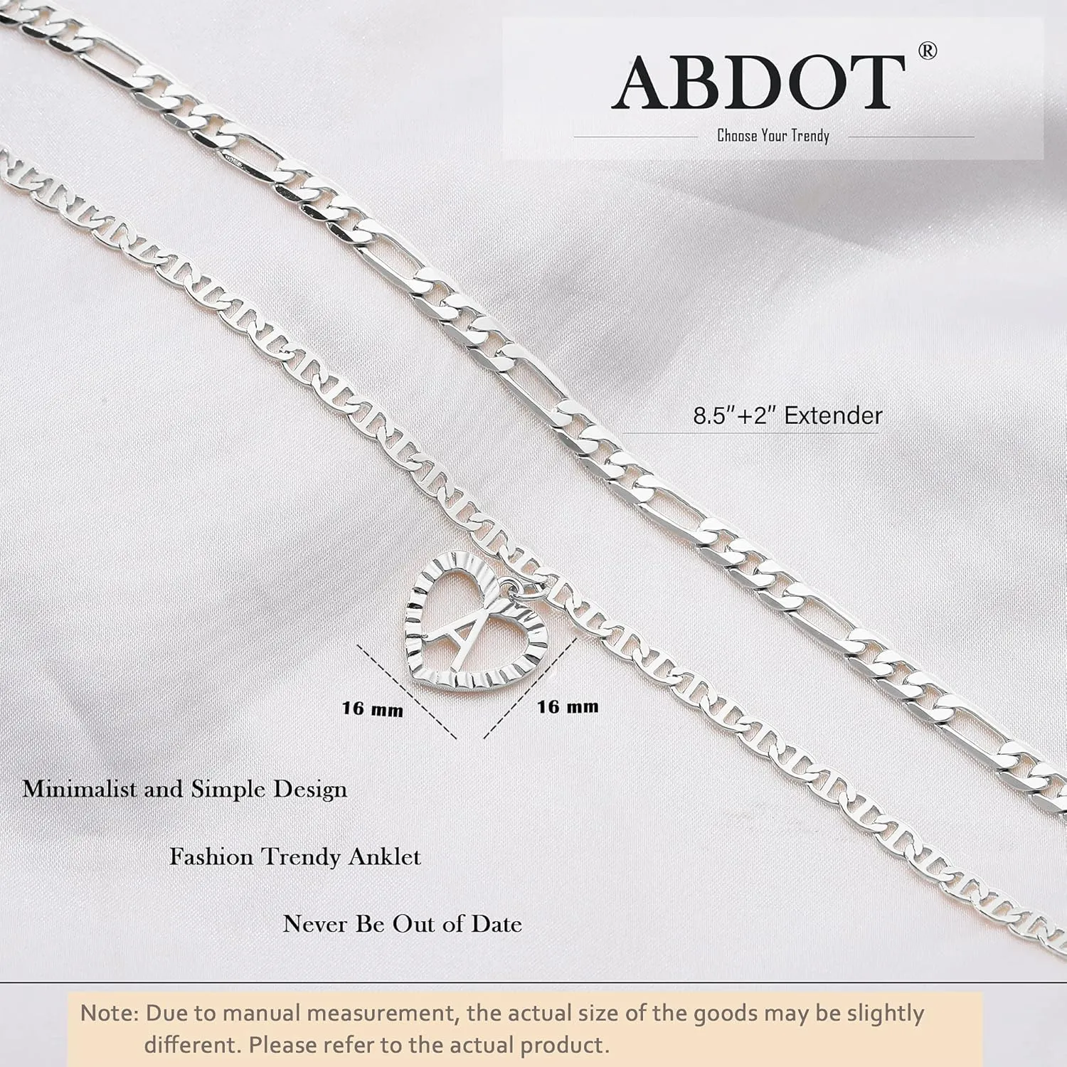 Initial Ankle Bracelets for Women 2pcs 18K Gold Plated Handmade Layered Letter Heart Figaro Chain Flat Mariner Anklets for Women Cute Summer Beach Foot Jewelry