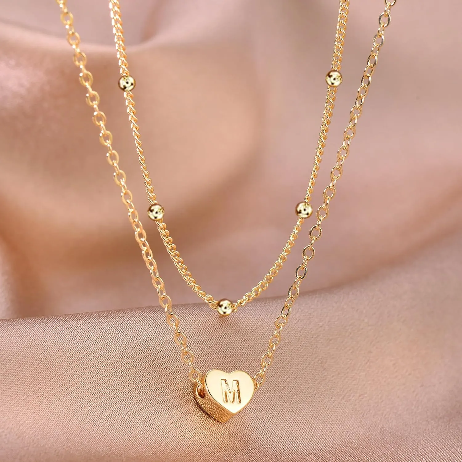 Initial Ankle Bracelets for Women, Dainty Gold Layered Heart CZ Bead Anklets, 14K Gold Plated Waterproof Summer Beach Jewelry Set