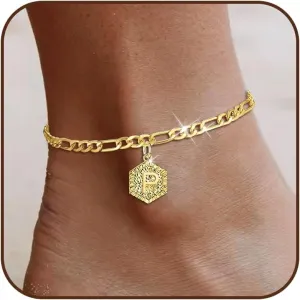 Initial Ankle Bracelets for Women Gold Anklets for Women Trendy Summer Beach Vacation Jewelry Cuba Paperclip Anklets Dainty Link Chain Anklets Foot Jewelry