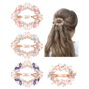 inSowni 4 Pack Gold Glitter Sparkly Gems Crystal Rhinestones Pearls Butterfly Metal French Barrettes Alligator Snap Hair Clips Pins Accessories for Women Girls