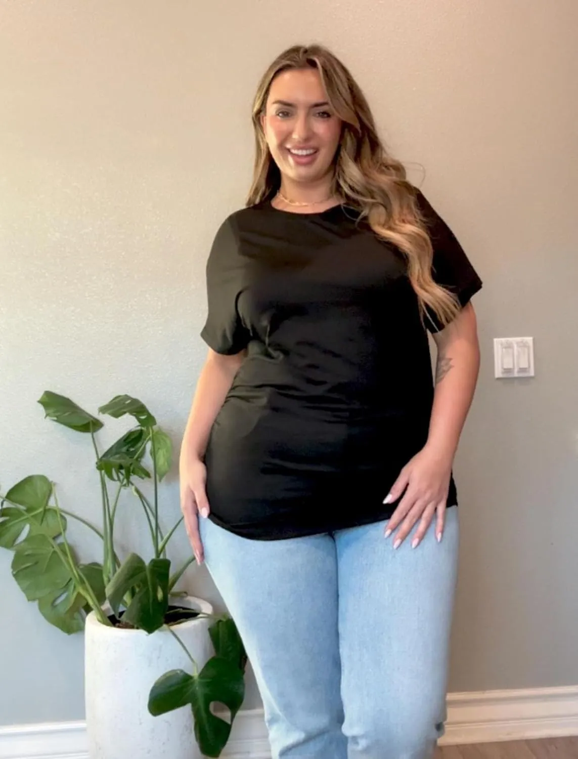 IN'VOLAND Women's Plus Size Casual Short Sleeve Dolman Top Boat Neck T Shirts