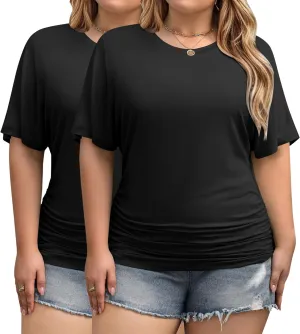 IN'VOLAND Women's Plus Size Casual Short Sleeve Dolman Top Boat Neck T Shirts