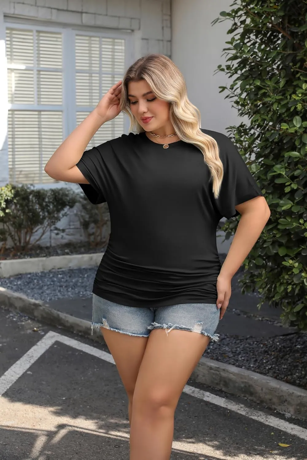 IN'VOLAND Women's Plus Size Casual Short Sleeve Dolman Top Boat Neck T Shirts