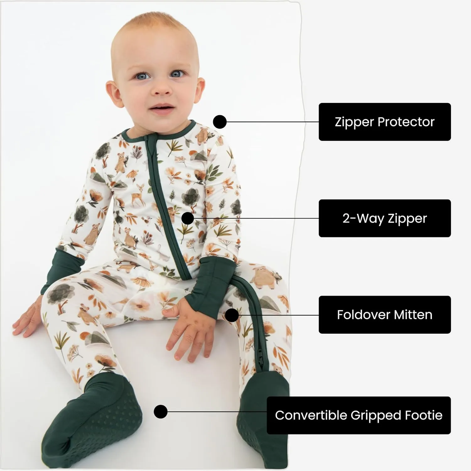 ITSY BITSY BOUTIQUE Viscose Bamboo Baby Pajamas - Boys and Girls Footie Sleeper Convertible 2-Way Zipper Sleeper