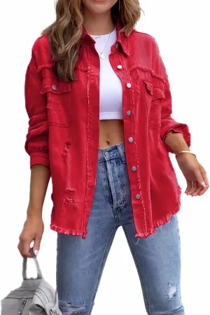 Jean Jacket for Women fashion Denim Ripped Distressed Jacker for Womens Coat Long Sleeve